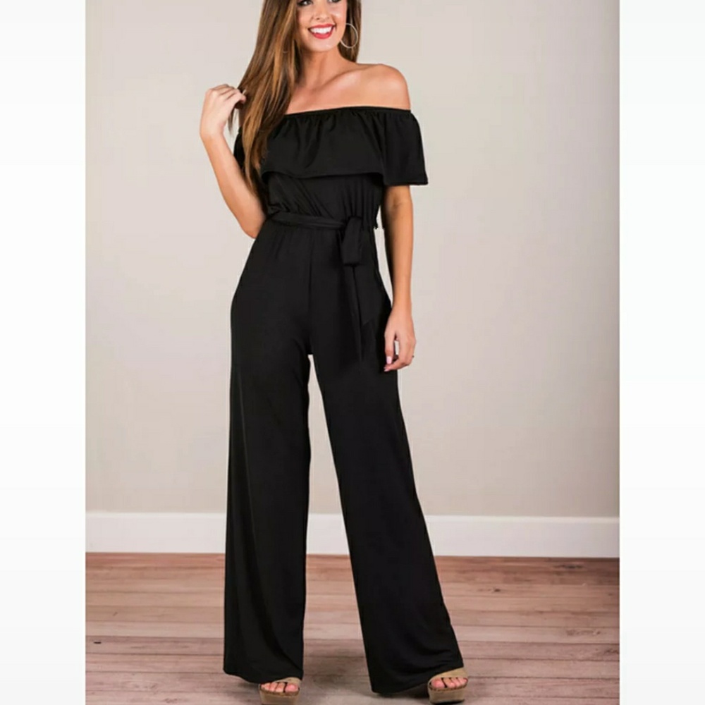 Women's ruffled off shoulders wide leg jumpsuit